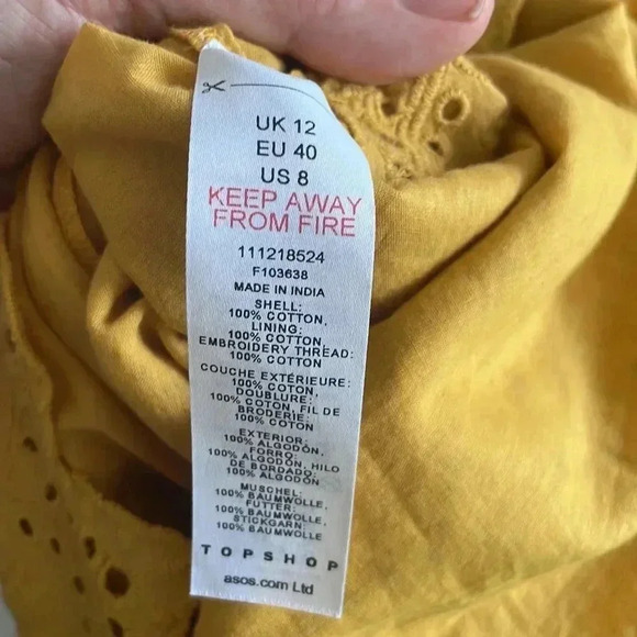 NWT Topshop Broderie Eyelet Ruffle Long Sleeve Minidress Yellow Sz 8 - Picture 13 of 14